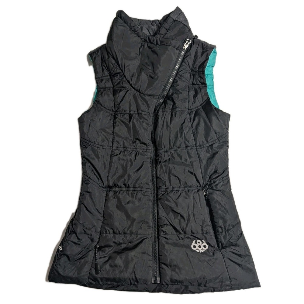686‎ GLCR Women's Serenade Insulated Vest XS Black Aqua DWR Ski Snowboard